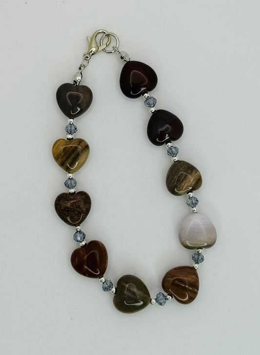 Heart Shape Petrified Wood Stone with Purple Crystals