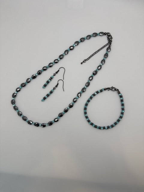 Grey Hematite Necklace Set