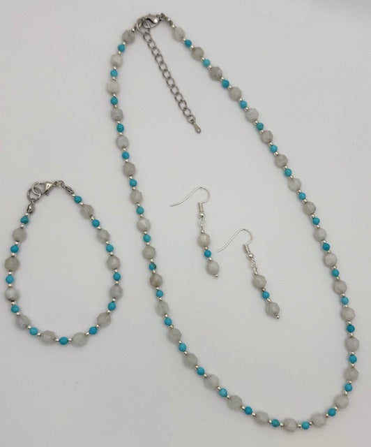 Moonstone with Blue Turquoise Necklace Set
